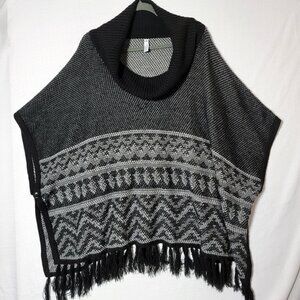 Great Northwest Indigo Poncho Womens Sz 3X Cowl Neck Black Grey White Y2K